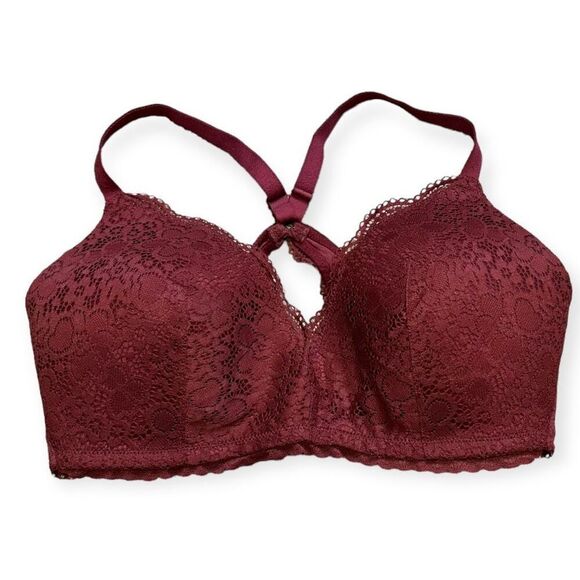 AERIE Women's Maroon Lace Overlay Wireless Racerback Push Up Bra Size 36D - Picture 1 of 3